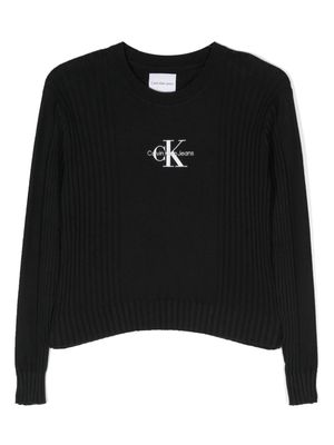 Calvin Klein Kids logo-embroidered ribbed-panel jumper - Black