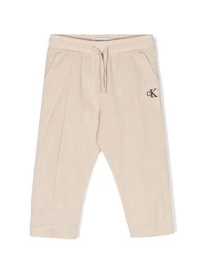 Calvin Klein Kids logo-embroidered tapered trousers - Neutrals