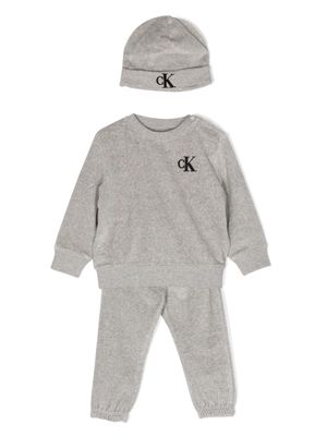 Calvin Klein Kids logo-embroidered velvet babygrow set - Grey
