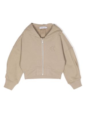 Calvin Klein Kids logo-embroidered zip-up hoodie - Brown