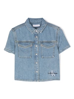 Calvin Klein Kids logo-embroidery denim shirt - Blue