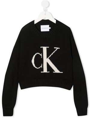 Calvin Klein Kids logo intarsia-knit cotton jumper - Black
