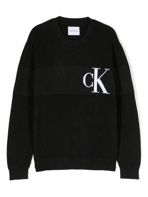 Calvin Klein Kids logo-intarsia panelled jumper - Black