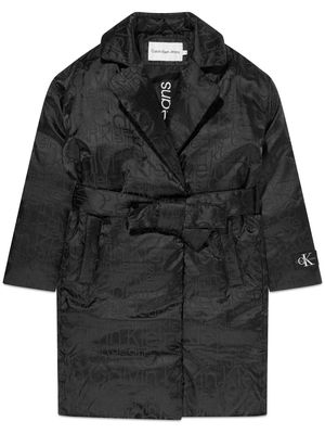 Calvin Klein Kids logo-jacquard belted coat - Black