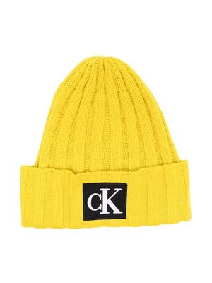 Calvin Klein Kids logo-patch beanie hat - Yellow