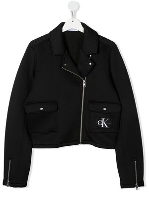 Calvin Klein Kids logo-patch biker jacket - Black