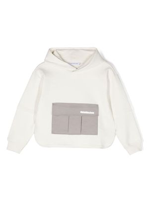 Calvin Klein Kids logo-patch stretch-cotton hoodie - Neutrals