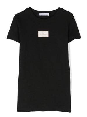 Calvin Klein Kids logo-patch stretch-cotton T-shirt - Black