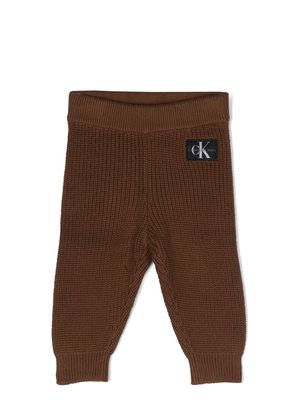 Calvin Klein Kids logo-patch waffle knit leggings - Brown