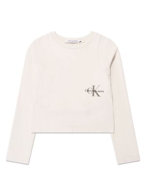 Calvin Klein Kids logo-print cotton-blend sweatshirt - Neutrals