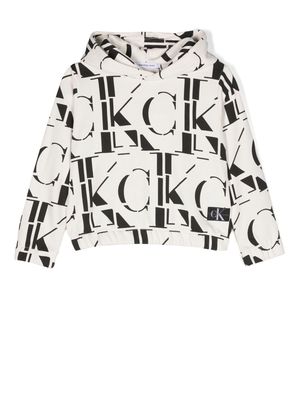 Calvin Klein Kids logo-print cotton hoodie - Neutrals