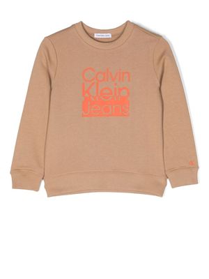 Calvin Klein Kids logo print crew-neck sweatshirt - Neutrals