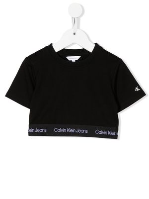 Calvin Klein Kids logo-print cropped T-shirt - Black