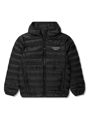 Calvin Klein Kids logo-print down hooded jacket - Black