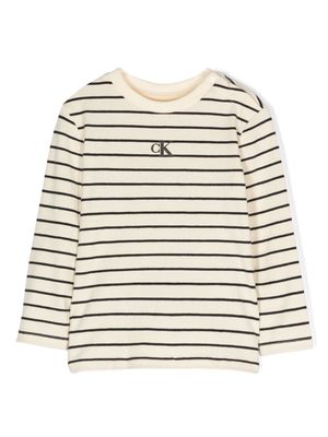 Calvin Klein Kids logo-print striped T-shirt - Neutrals