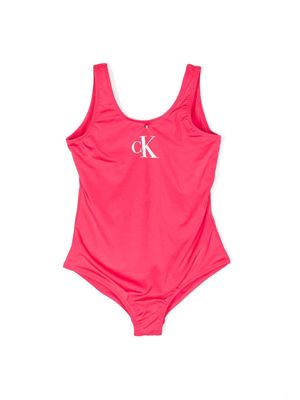 Calvin Klein Kids logo-print U-neck swimsuit - Pink