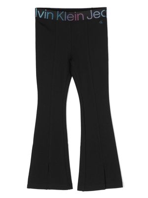 Calvin Klein Kids logo-waist flared trousers - Black