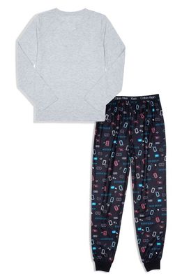 Calvin Klein Kids' Long Sleeve Pajama T-Shirt & Joggers Set in Cell Phone Bolt
