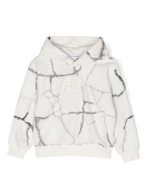 Calvin Klein Kids marble-effect recycled polyester-blend hoodie - White