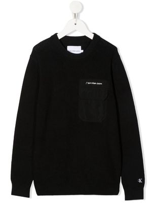 Calvin Klein Kids patch-pocket cotton sweater - Black