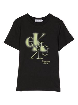 Calvin Klein Kids spray logo-print cotton T-shirt - Black