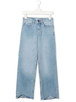 Calvin Klein Kids wide-leg distressed-hem jeans - Blue
