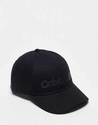 Calvin Klein leather lettering baseball cap in black