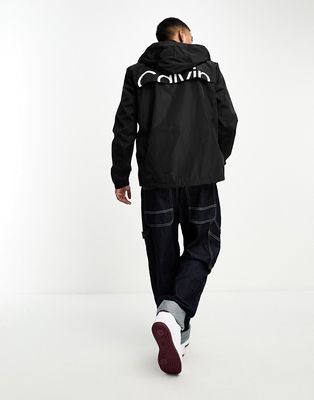 Calvin Klein lightweight hooded windbreaker with back logo-Black