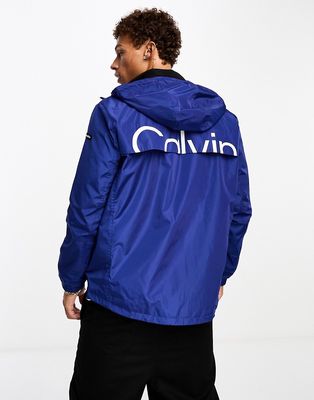 Calvin Klein lightweight hooded windbreaker with back logo-Blue