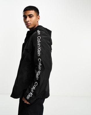 Calvin Klein lightweight hooded windbreaker with sleeve logo detail-Black