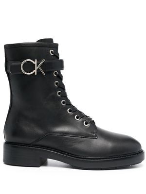 Calvin Klein logo-buckle combat boots - Black
