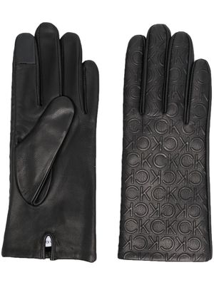 Calvin Klein logo-embossed leather gloves - Black