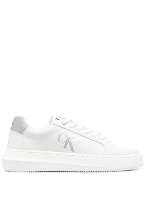 Calvin Klein logo embossed leather sneakers - White