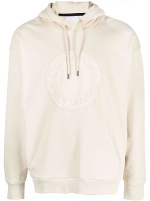 Calvin Klein logo-embroidered cotton hoodie - Neutrals