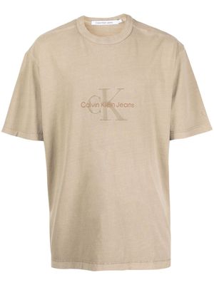 Calvin Klein logo-embroidered cotton T-shirt - Neutrals