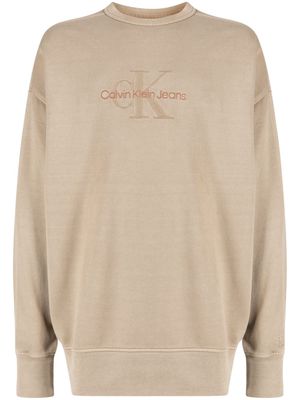 Calvin Klein logo-embroidered crew-neck sweatshirt - Neutrals