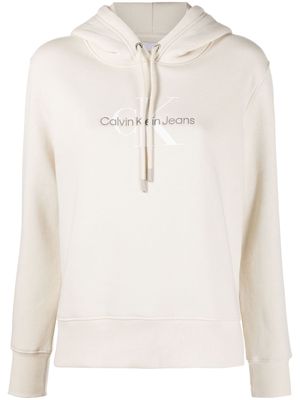 Calvin Klein logo-embroidered drawstring hoodie - Neutrals