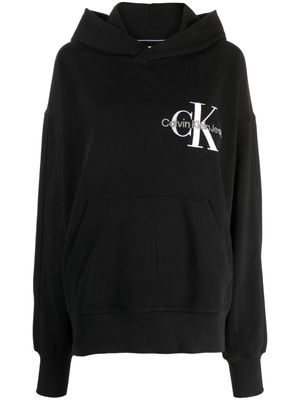 Calvin Klein logo-embroidered long-sleeve hoodie - Black