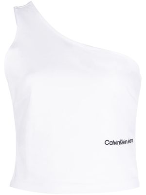 Calvin Klein logo-embroidered one-shoulder crop top - White