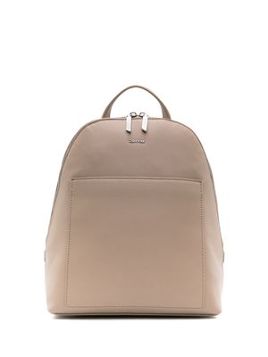 Calvin Klein logo-lettering faux-leather backpack - Neutrals