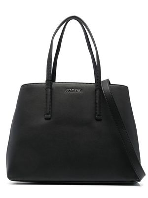 Calvin Klein logo-lettering faux-leather tote bag - Black
