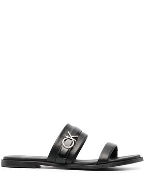Calvin Klein logo-lettering flat leather sandals - Black