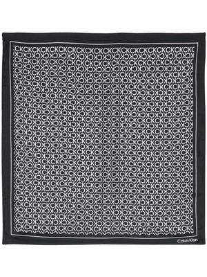 Calvin Klein logo-monogram silk scarf - Black
