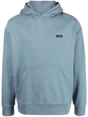 Calvin Klein logo-patch cotton hoodie - Blue