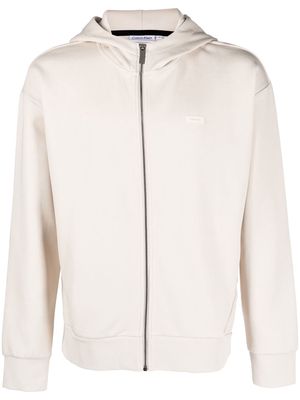 Calvin Klein logo-patch zip-up hoodie - Neutrals