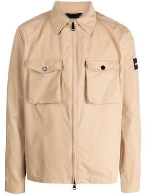 Calvin Klein logo-patch zip-up shirt jacket - Neutrals