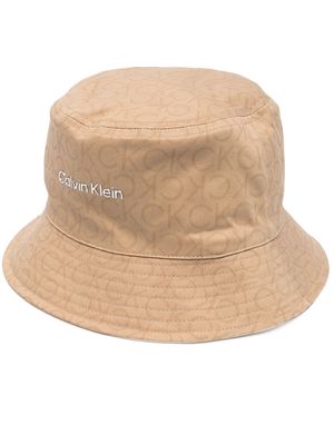 Calvin Klein logo-print cotton bucket hat - Brown