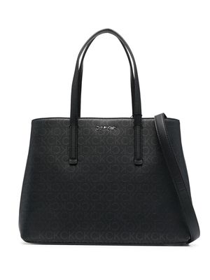 Calvin Klein logo-print faux-leather tote bag - Black