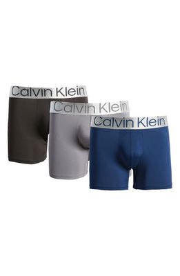 Calvin Klein Men's Reconsidered Steel 3-Pack Stretch Boxer Briefs in Black/Grey/Blue