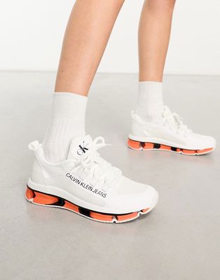 Calvin Klein Meryl white sneakers with contrast orange sole
